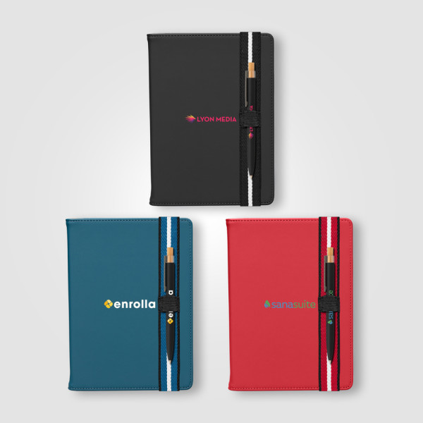 Newport Notizbuch- und Kugelschreiber-Set nachfüllbar im Chevron-Muster aus recyceltem Material - A5